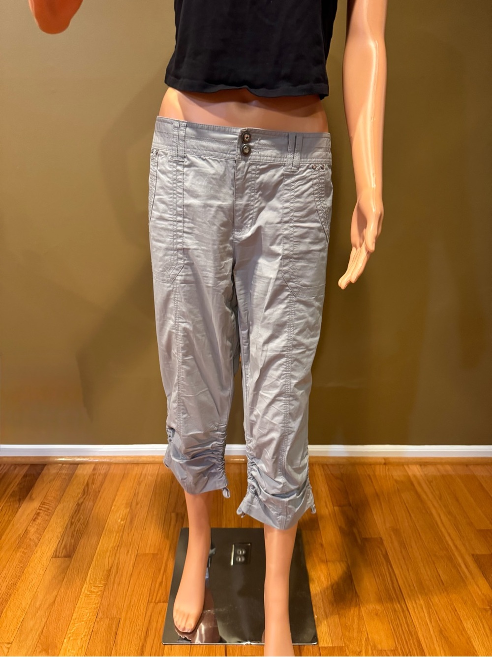 INC International Concepts Light Gray Cropped Drawstring Cargo Capris